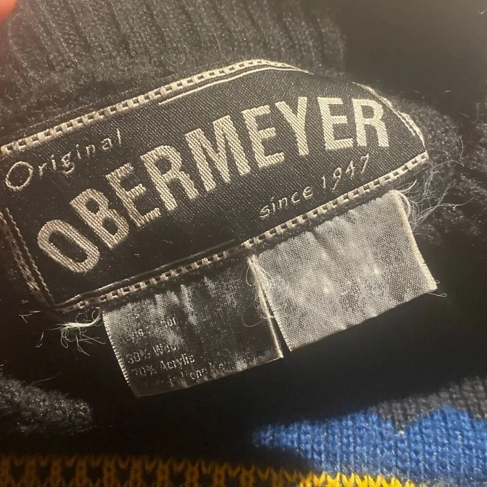 VINTAGE OBERMEYER SKI SWEATER WOOL BLEND PULLOVER FAIR ISLE KNIT SMALL